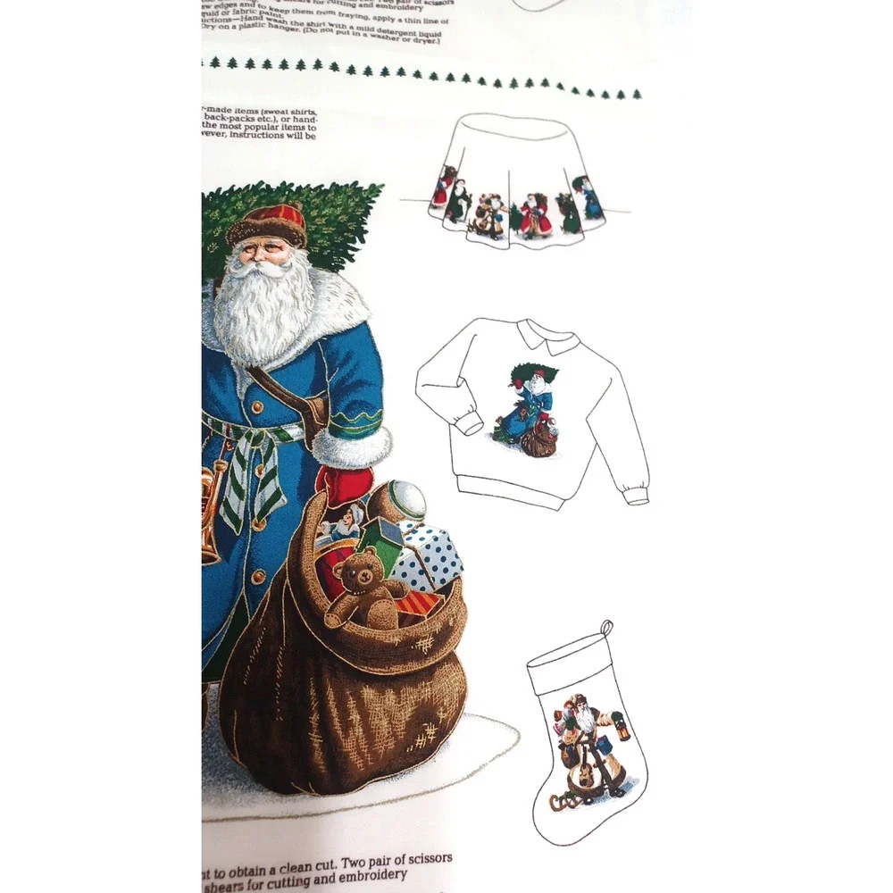 VTG Old Father Christmas Santas Appliques Holiday Appliques Panel Cotton Fabric